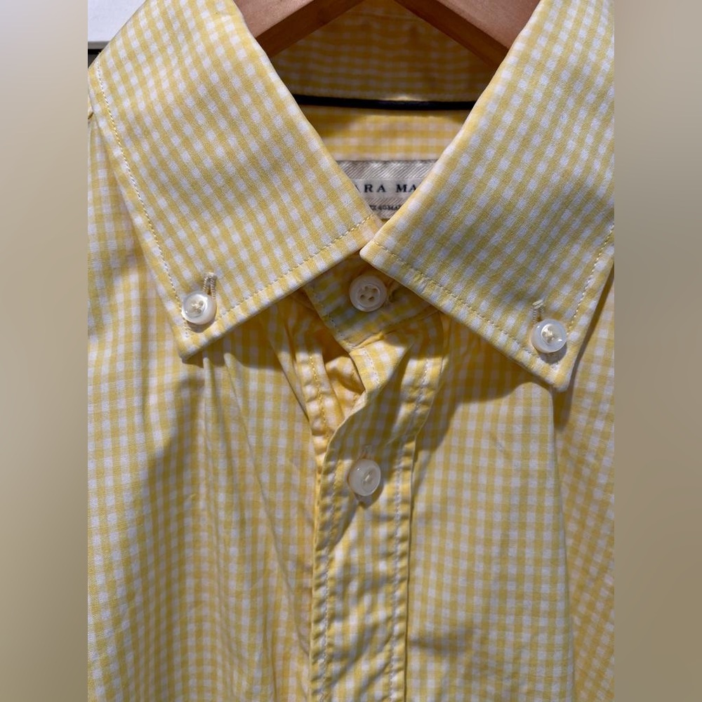 Zara yellow plaid slim fit button up shirt